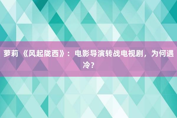 萝莉 《风起陇西》：电影导演转战电视剧，为何遇冷？